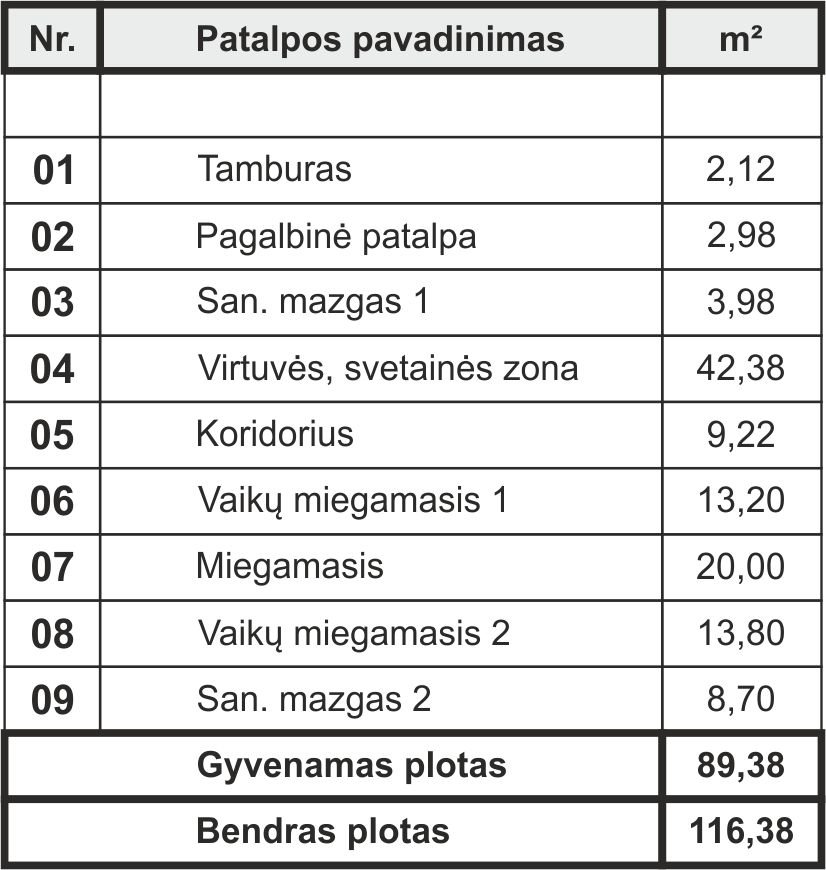 VINGIS — patalpų eksplikacijos lentelė